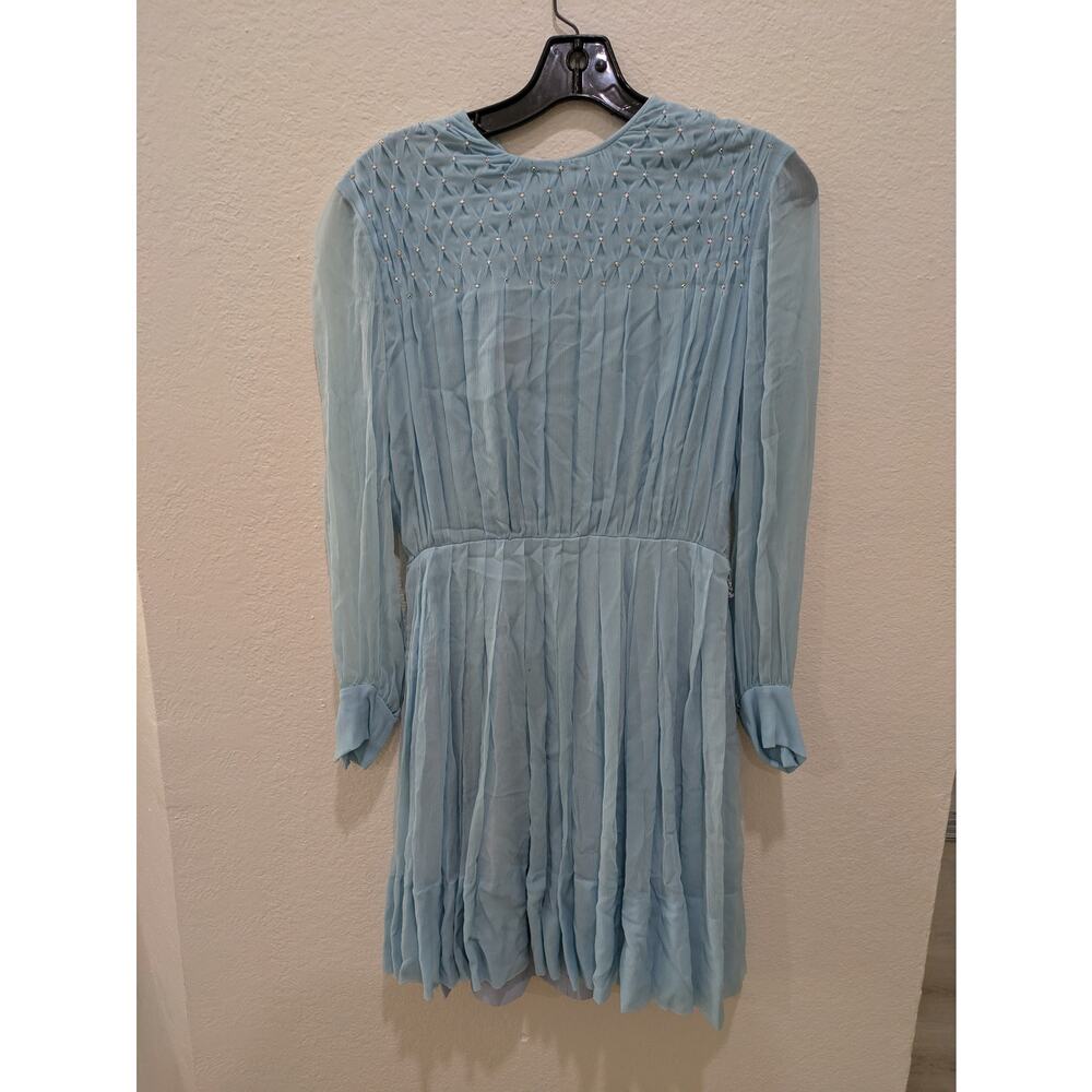 Victor Costa Mini Dress Women 8 M Silk Sparkle Rhinestone Vintage Pleated Detail